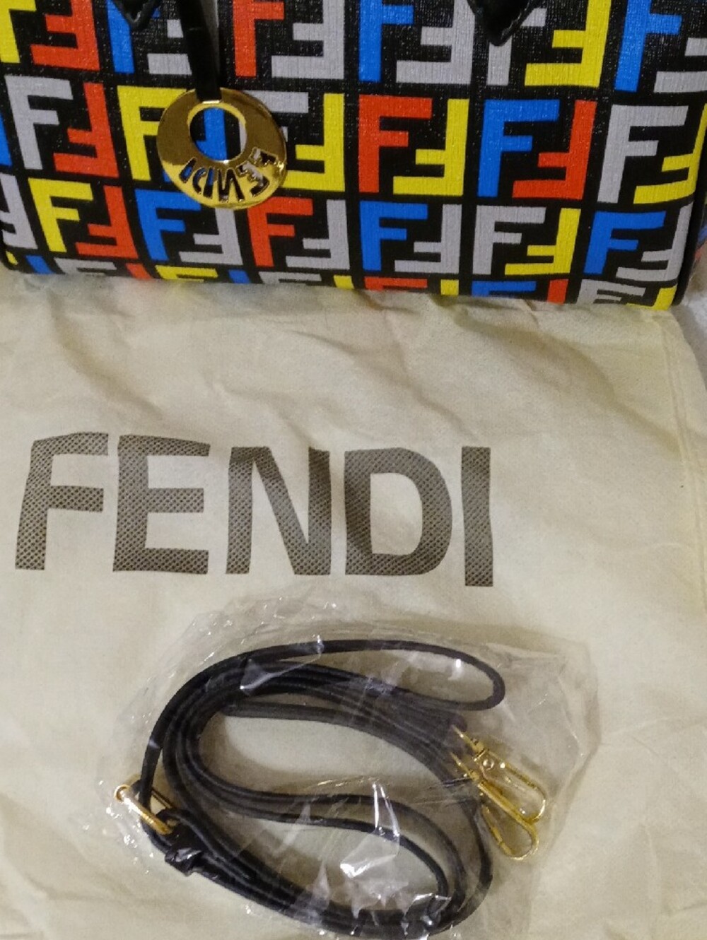 Fendi Multicolor FF Pattern Boston Bag with Black Trim - Picture 4 of 13